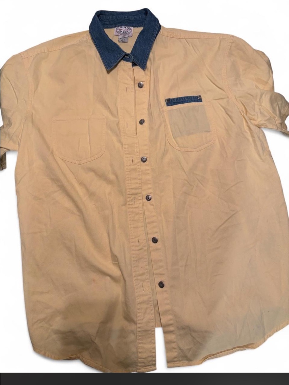 💛 VINTAGE 90s CAROLINA BLUES DENIM COLLAR BUTTON DOWN SHIRT 💎